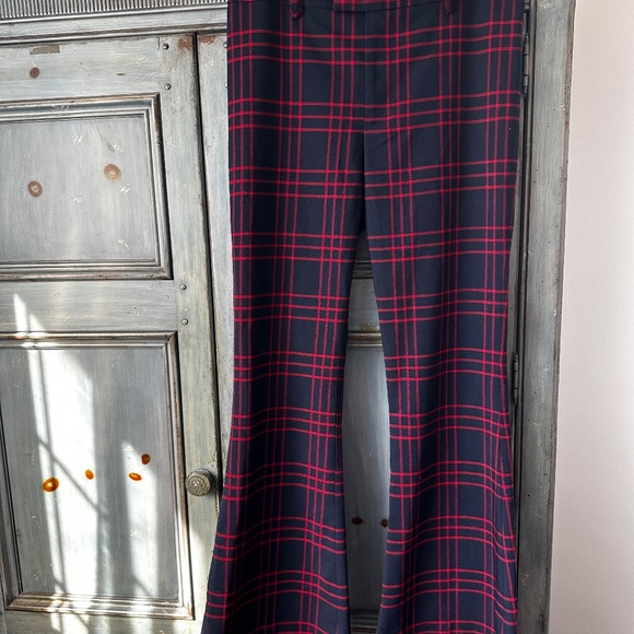 Smythe Wool Plaid Boot Cut Flare Pants Red/Navy Size 4 - Picture 5 of 12
